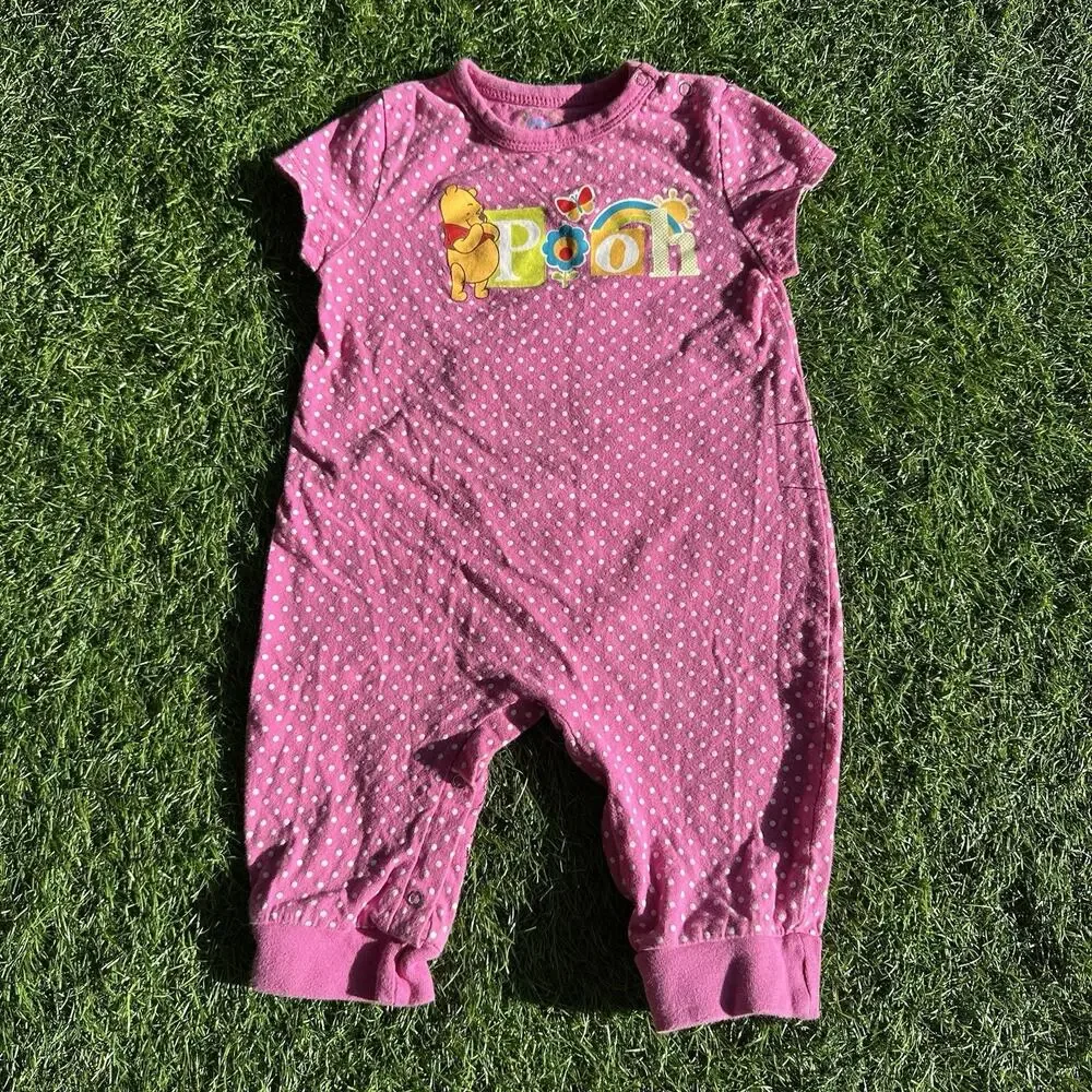 Vintage Y2K Winnie the Pooh Baby Size 18 Months One Piece‎ Romper Pink Polka Dot